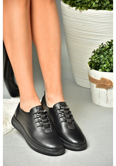 Fox Shoes P555461003 Siyah Hakiki Deri Kadın Spor Ayakkabı Sneakers Siyah