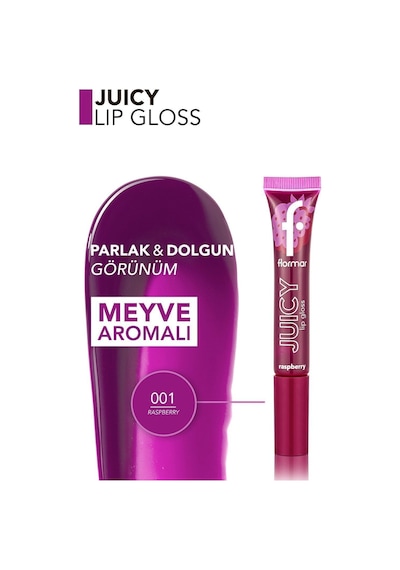 Flormar Juicy Doğal Renk Veren Meyve Aromalı Nemlendirici Dudak Parlatıcısı 001 Raspberry