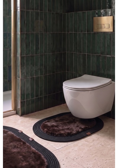 Banyo Paspası Takımı 60x100+40x60 Cm Düz Acı Kahve & Siyah