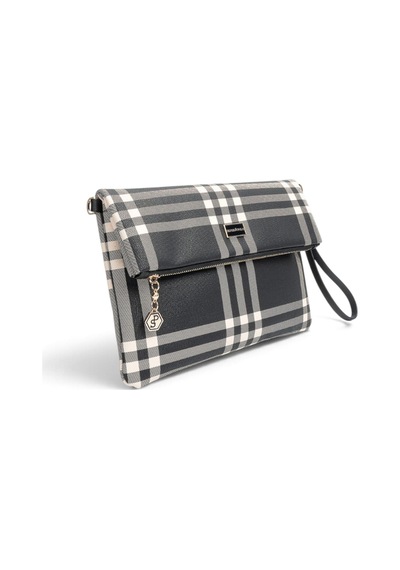 Silver Polo Siyah - Siyah Çizgili Ekose Kadın Portföy Ve Clutch El Çantası Sp1134