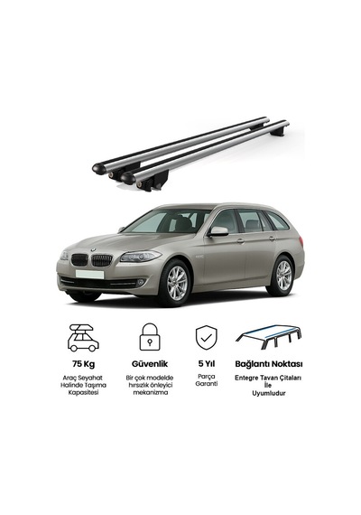 Kanca Bmw 5 Serisi 2010-2016 Uyumlu Gri Kilitli Ara Atkı 120cm Port Bagaj Tavan Barı