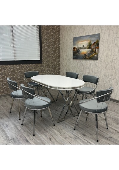 Selenit Mutfak Yemek Masası Takımı-6 Kişilik Mutfak Masa Sandalye Takımı- Mutfak Masası Takımı Gümüş Selenit Mutfak Yemek Masası Takımı-6 Kişilik Mutfak Masa Sandalye Takımı- Mutfak Masası Takımı Gümüş