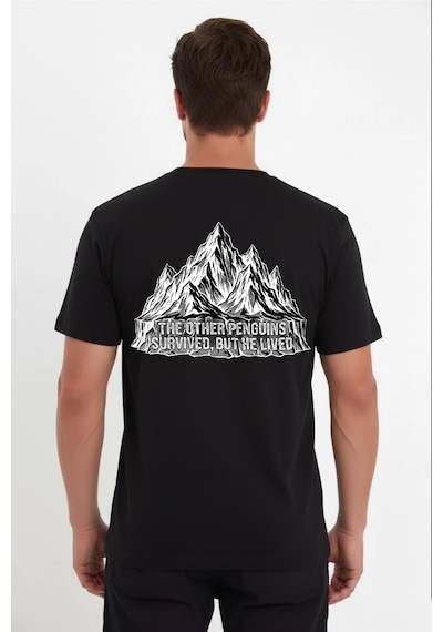 Novalisse Erkek T-shirt Nihilist Penguen Baskılı Bisiklet Yaka Kısa Kol Yazlık Tişört - Siyah Çoklu Renk