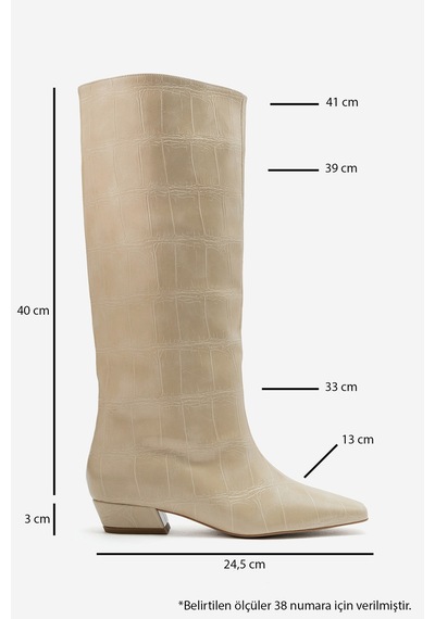 Luvi Shoes Lyrıc Bej Baskı Kadın Kalın Topuklu Çizme