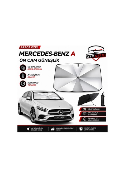 Mercedes A Şemsiye Tip Ön Cam Güneşliği Katlanabilir Uv Korumalı Araç Cam Güneşlik