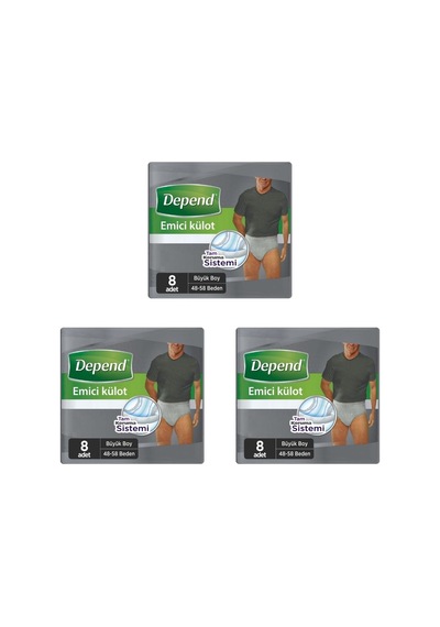 Depend Erkek Emici Külot Büyük 8'Li 3 Paket 24 Adet