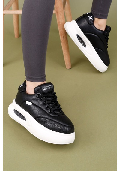 Markasende Erg Kadın Siyah Beyaz Air Kalın Tabanlı Sneaker Rahat Spor Ayakkabı Deri Görünümlü Siyah Markasende Erg Kadın Siyah Beyaz Air Kalın Tabanlı Sneaker Rahat Spor Ayakkabı Deri Görünümlü Siyah