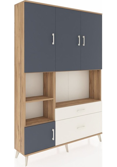 Arges Dolap 7 Raflı 2 Çekmeceli 5 Kapaklı 132x30x195 Çam-antr... Çam