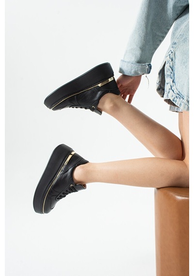 Dericia Shoes Nica Hakiki Deri Kadın Günlük Rahat Sneaker Ayakkabı Siyah