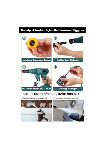 Assur Plus 21V Kömürsüz Motor Yüksek Basınçlı Akülü Oto Araba Yıkama Makinesi Şarjlı - 2855