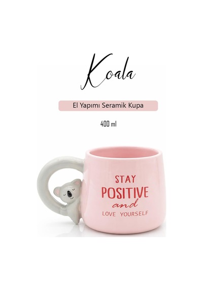 Koala Figürlü Dolomite Kupa Mug, 400 Ml Pembe