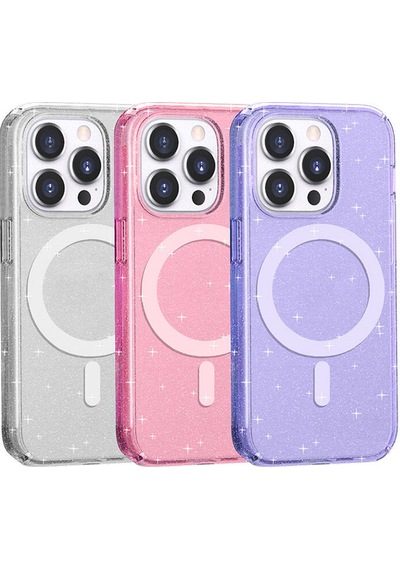 Apple Uyumlu iPhone 14 Pro Max Kılıf Magsafe Şarj Özellikli Parlayan Simli Saydam Renkli Klfs Allstar Kapak - Pem Pembe