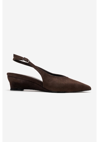Luvishoes Rosella Kahverengi Süet Mini Dolgu Kadın Topuklu Ayakkabı