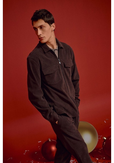 Defacto Regular Fit Polo Yaka Fitilli Kadife Gömlek Ceket D3380ax25aubn595 Kahve-bn595
