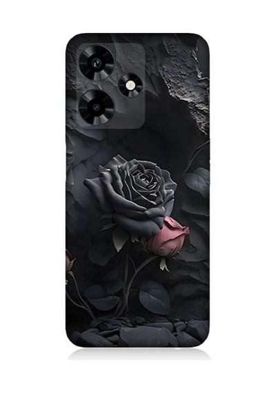 İnfinix Hot 30 Uyumlu Siyah Ve Pembe Gül Desenli Silikon Kılıf