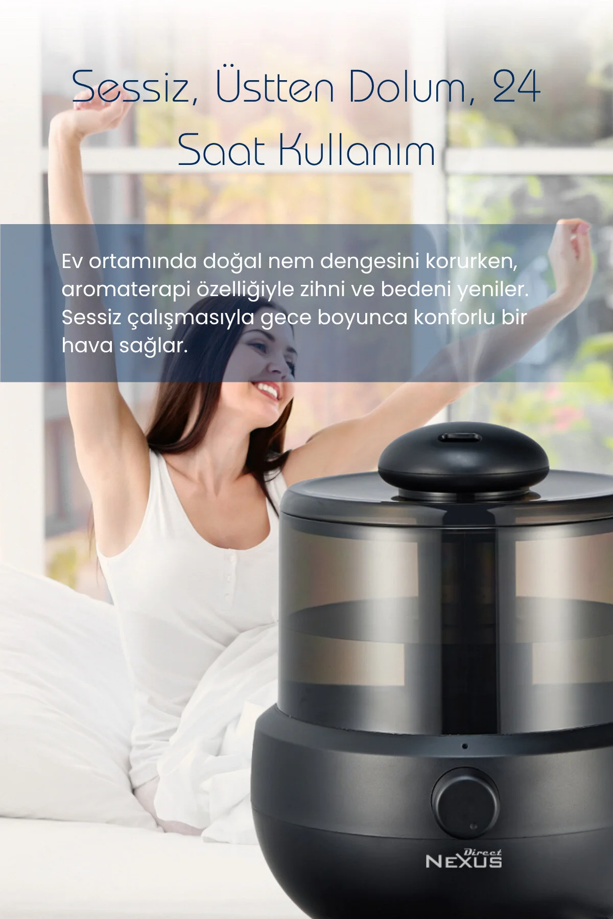 Direct Nexus Ultrasonik Buhar Makinesi Humudifier / Aromaterapi Cihazı Diffüzör 2 Litre 6 Kademeli - Siyah Renk