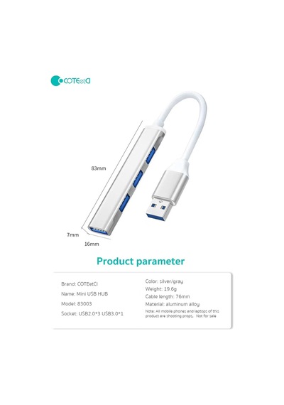 83003 4 Portlu Mini Usb Hub Çoklayıcı Çoğaltıcı - 1 Adet Usb 3.0 + 3 Adet Usb 2.0 Çok Fonksiyonlu Adaptör Laptop, Pc Ve Smart Tv Uyumlu 1x Usb 3.0 + 3x Usb 2.0 Dönüştürücü