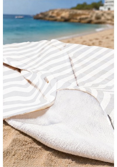 Çizgili Gri Beyaz Modern Plaj Havlusu - Minimalist Marine Stil Hızlı Kuruyan Mikrofiber Havlu Serin Kanyon