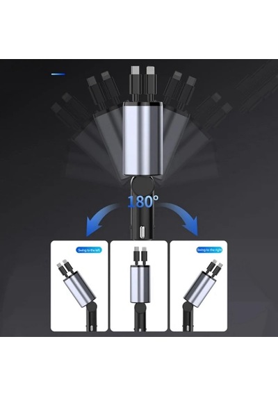 Tr Araç Çekilebilir Araç Şarj Cihazı 2 Usb Bağlantı Noktası Desteği 120w Süper Hızlı Şarj Flaş Şarj 4'ü