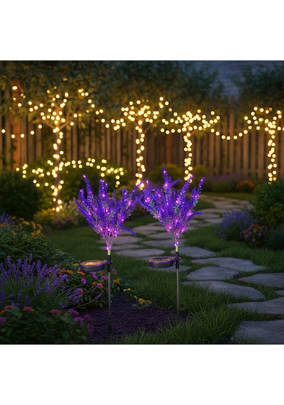 2'li Solar Lavanta Çiçeği Led Bahçe Lambası - Güneş Enerjili Dekoratif Çim Aydınlatma Dekoratif Yol Süsü 2 Adetli Set