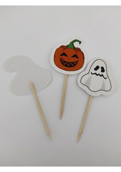 30 Adet Dekoratif Karışık Model Karton Hallowen Cadılar Bayramı Kürdanı 6,5 Cm