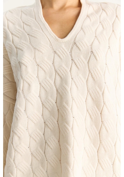 Shade Kadın Oval Yaka Saç Örgü Oversize Triko Kazak Tk241277 60284091 - Krem