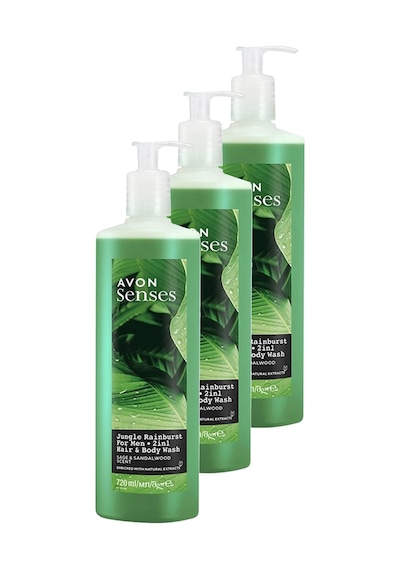 Avon Senses Jungle Rainburst Adaçayı Ve Sandal Ağacı Kokulu Erkek Saç Ve Vücut Şampuanı 3 x 720 ML