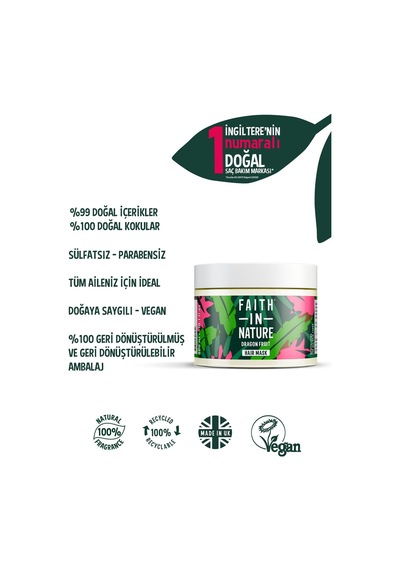 Faith in Nature %99 Doğal Canlandırıcı Ejder Meyvesi Tüm Saç Tipleri İçin Saç Bakım Maskesi 300 ML