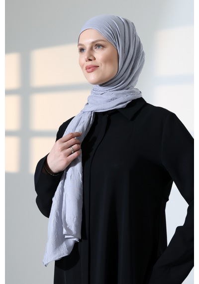 Kadın Tesettür Bambu Kraş Şal, Ütü Gerektirmeyen Doğal Hijab Başörtüsü 75x180 Cm - Gri