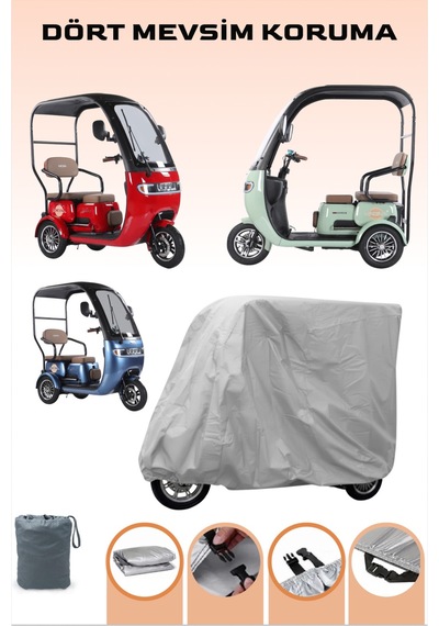 Gri Kabinli Arora Rüzgar Pro Elektrikli Moped Brandası 3teker Brandası Lastikli Bağlantı Tokalı
