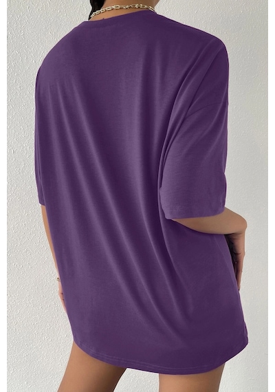 Unisex Kalp Baskılı T-shirt Mor