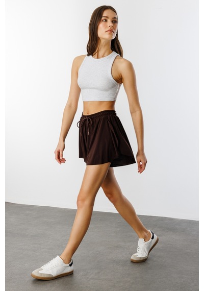 Genius Store Genıus Store Bol Kesim Taytlı Spor Şort Kadın - Kahverengi
