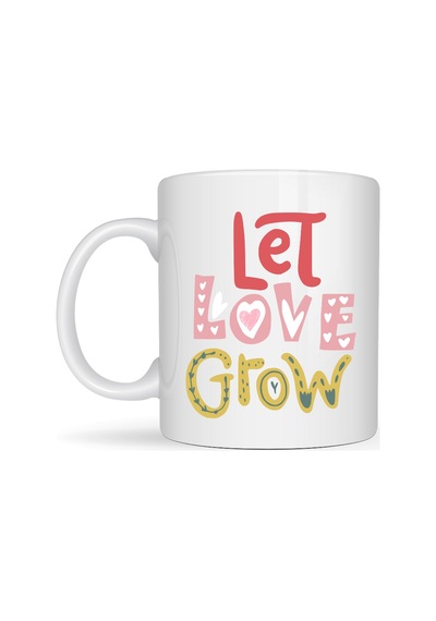 Let Love Grow Tasarımlı Porselen Kupa Model 37 Sevgi Temalı Özel Hediye Kupası Düz Renkli