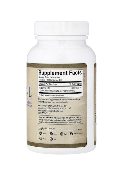 Sunergetic, Berberine, 60 Capsules 600 Mg Per Capsule
