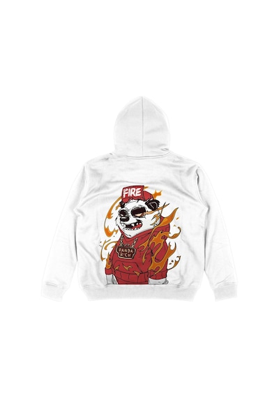 Startmore Panda Fire Oversize Unisex Kapüşonlu Sweatshirt Hoodie Beyaz Beyaz