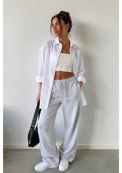 Vadon 1011 Kadın Pamuklu Oversize Gömlek Yaka Düğmeli Uzun Kollu Basic Gömlek Beyaz