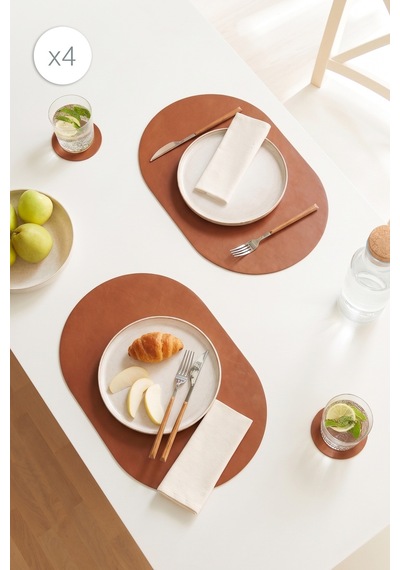 Home Wave 4'lü Taba/gri Renk Suni Deri Amerikan Servis Set 45 X 30 Cm