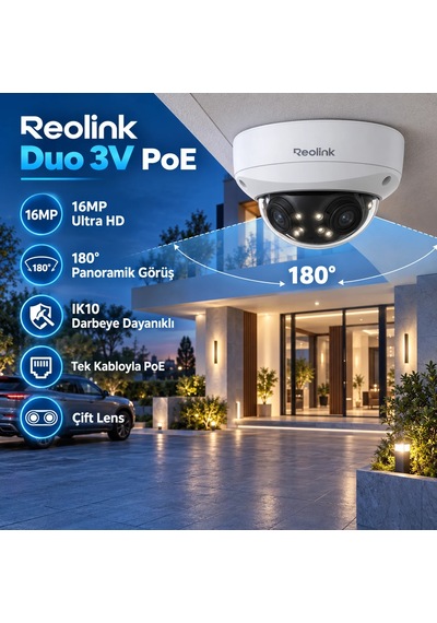 Reolink Duo 3v Poe 8mp 4k Çift Lens Panoramik Dome Kamera