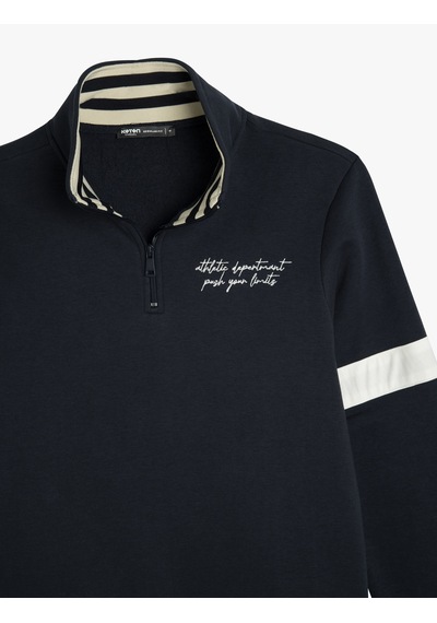 Koton Yarım Fermuarlı Yaka Sweatshirt Slogan İşlemeli Şardonlu Pamuk Karışımlı Lacivert 5wam70171mk Koton Yarım Fermuarlı Yaka Sweatshirt Slogan İşlemeli Şardonlu Pamuk Karışımlı Lacivert 5wam70171mk