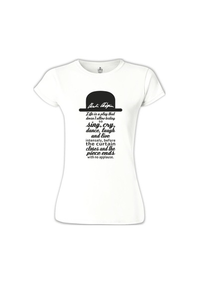 Charlie Chaplin - Curtain Beyaz Kadın Tshirt 001
