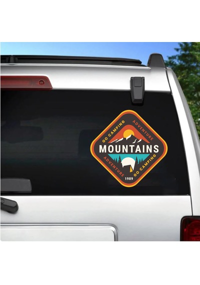 Dağ Kamp Ve Macera Sticker - Camping Adventure Mountains Sticker - Araba Oto Motosiklet Karavan Cam Sticker - 00114 40x40 Cm