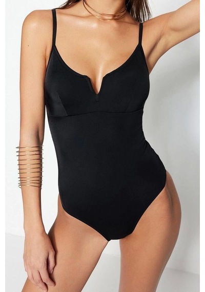 Ersefa Kadın Moda Atma Kap Askılı Brazilian Yaka Kırmızı Regular Mayo Siyah