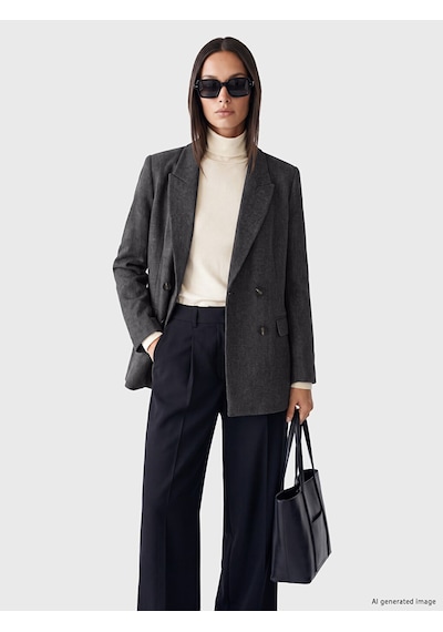 Lcw Studıo Kahverengi Kruvaze Yaka Kadın Blazer Ceket