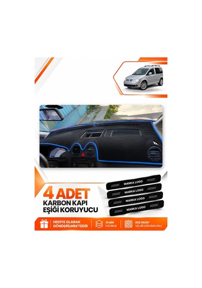 Volkswagen Caddy 2004-2010 Uyumlu Ön Torpido Koruma Kılıfı Halısı Örtüsü - Siyah Mavi