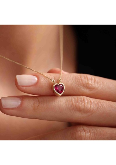 Altın Kalpli Kolye Ruby T12827