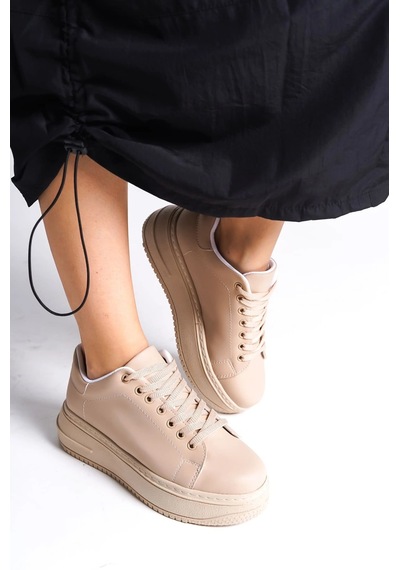 Mevese Sofia Bağcıklı Rahat Taban Kadın Casual Sneaker Ayakkabı - Ten