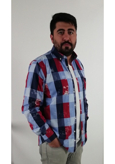 Tousus Regular Fit Ekose Baskılı Erkek Gömlek Kls-4033-tss Lacivert