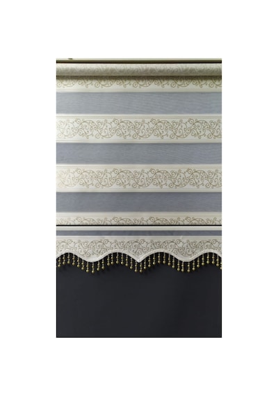 Sarmaşık Desen Boncuklu Zebra Stor Perde Krem Renk Ekru - 97205377 Ekru
