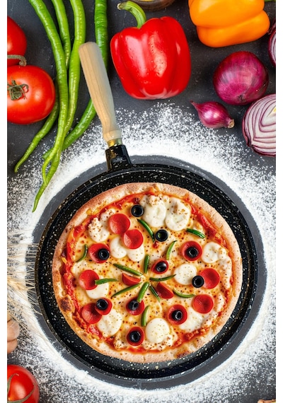 Olivin Döküm Granit Pizza Gözleme Tavası Siyah