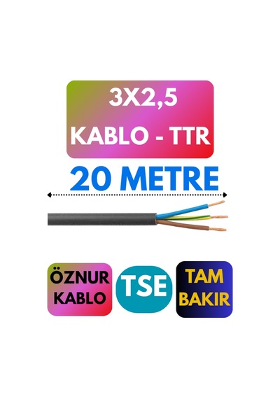 Öznur 3x2,5 Ttr Kablo Metre Seçenekli Siyah - 20 Metre